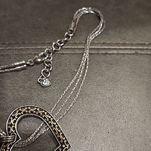 Brighton Seville Large Heart Reversilbe Two-Tone Retired Pendant Necklace - Picture 5 of 5
